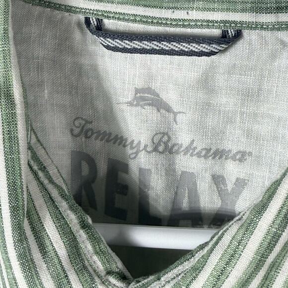 Tommy‎ Bahama Relax Button Shirt Mens XL Linen Striped Green - Picture 5 of 13